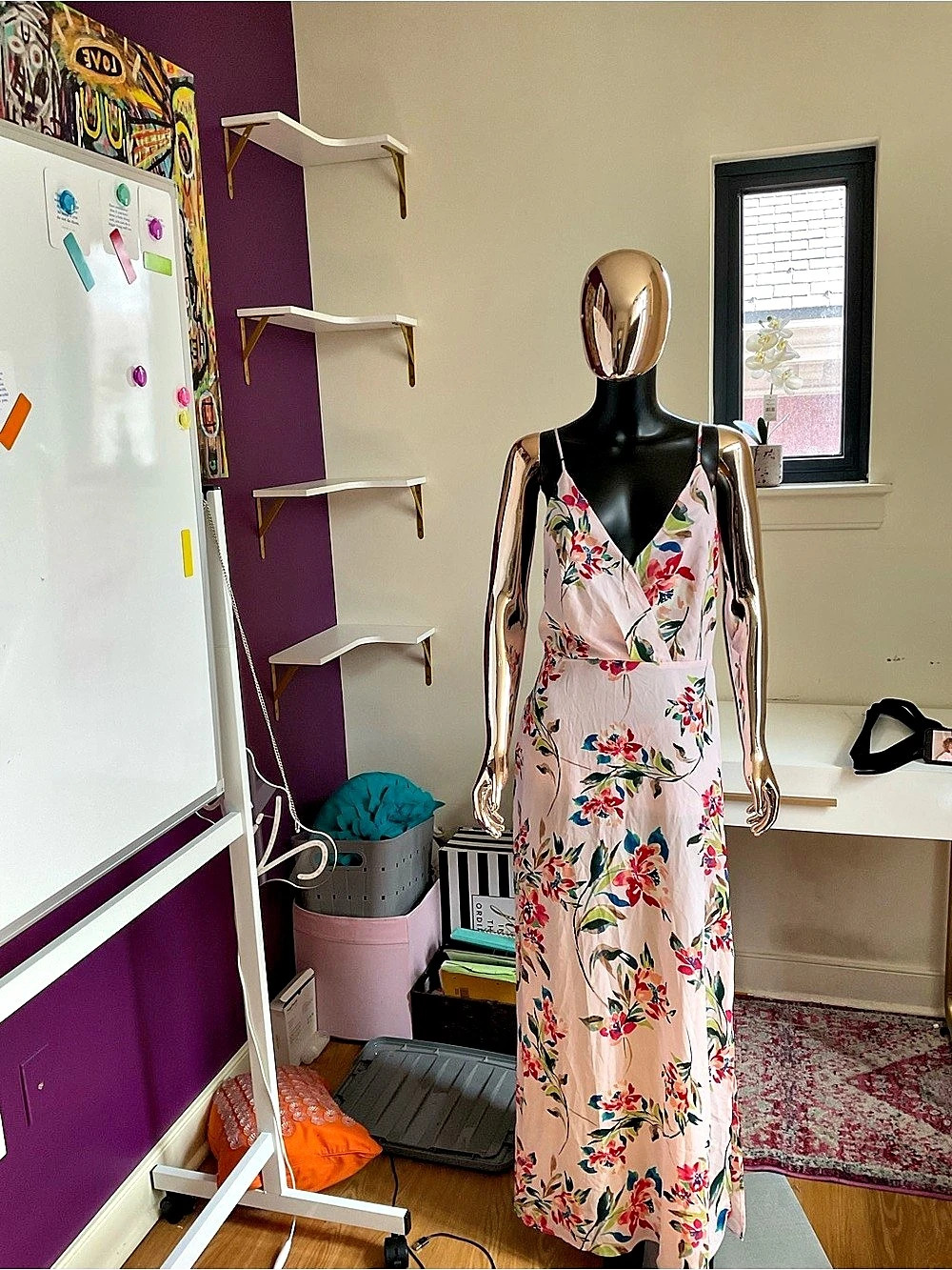 H&M Floral Midi Dress in Pink Size Small Like New